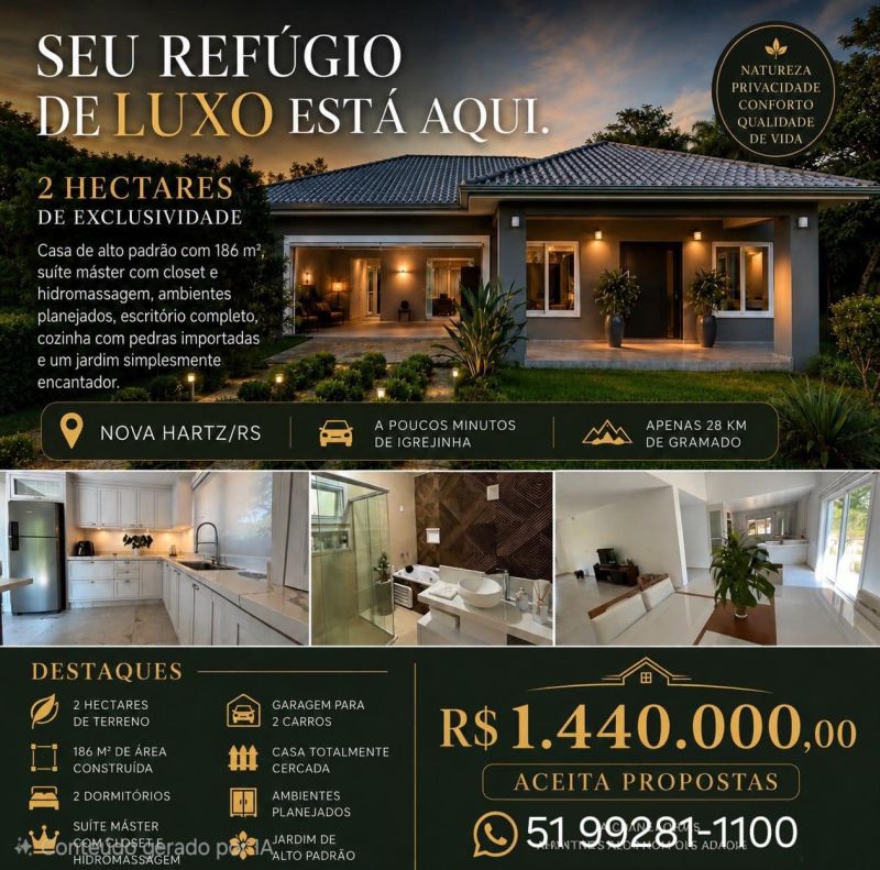 Sítio com 1 quarto, 3 banheiros e 186m² à venda no bairro Solitaria Alta, Nova Hartz