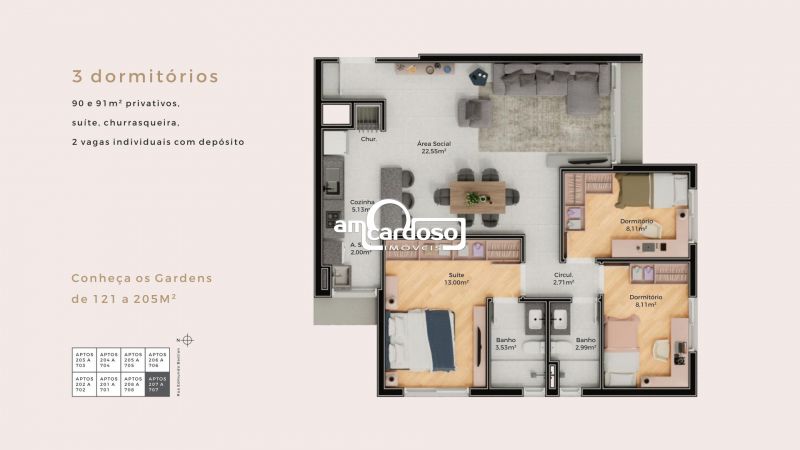 Apartamento com 2 quartos, 2 banheiros e 70m² à venda no bairro Cristo Redentor, Porto Alegre