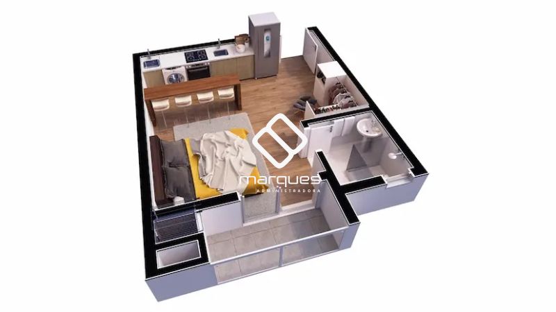 Apartamento com 1 quarto, 1 banheiro e 44m² à venda no bairro Centro, Pelotas