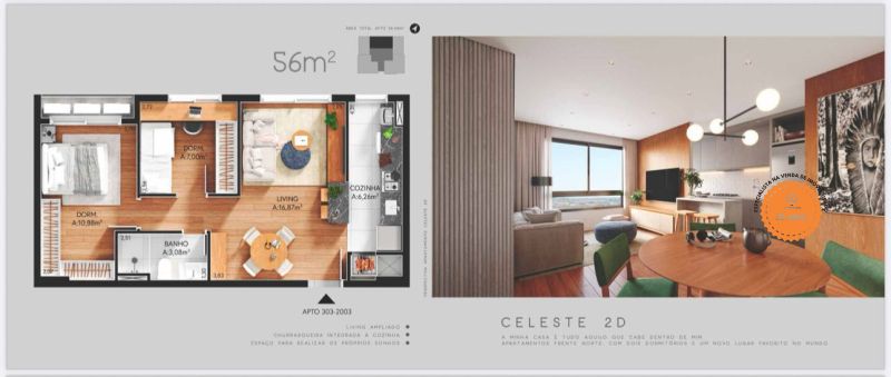 Apartamento com 2 quartos, 1 banheiro e 56m² à venda no bairro São Gonçalo, Pelotas